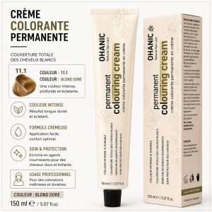 COLORATION PERMAMENT 7.3 BLOND DORE  SANS AMONIAC 100ML OHANIC
