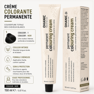 Coloration permanente sans ammoniaque N°1 Noir – 100 ml – Ohanic
