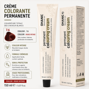 Ohanic – Coloration permanente sans ammoniaque 7.6 Rouge Intense 100 ml