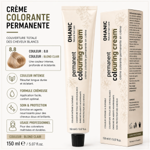 Coloration permanente sans ammoniaque 8.8 Blond Clair Organic – 100 ml – Ohanic